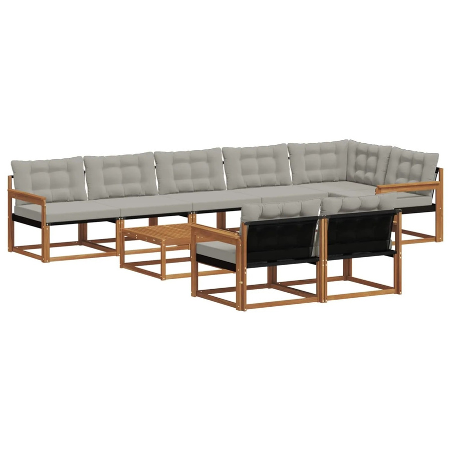 vidaXL Outdoor-Sofagarnitur 9-teilig aus massivem Akazienholz mit Textilene und Kissen in Natur und Grau - Bild 2