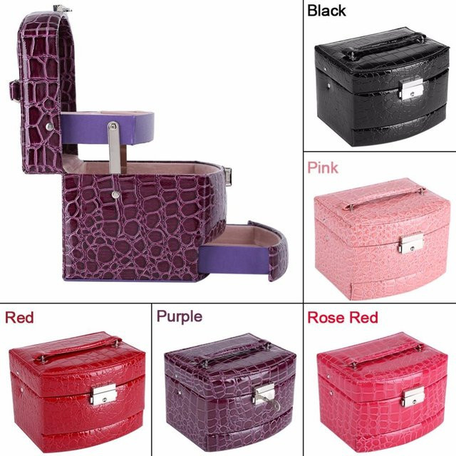 TOPINCN Leder-Schmuckkästchen und Make-up-Organizer in Rosa, B/T/H: 15 x 13 x 12 cm - Bild 1