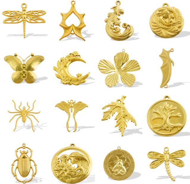 GLOWCAT Anhänger Charms, Edelstahl, Gold, Insekten, Blumen, 5 Stück - Bild 1