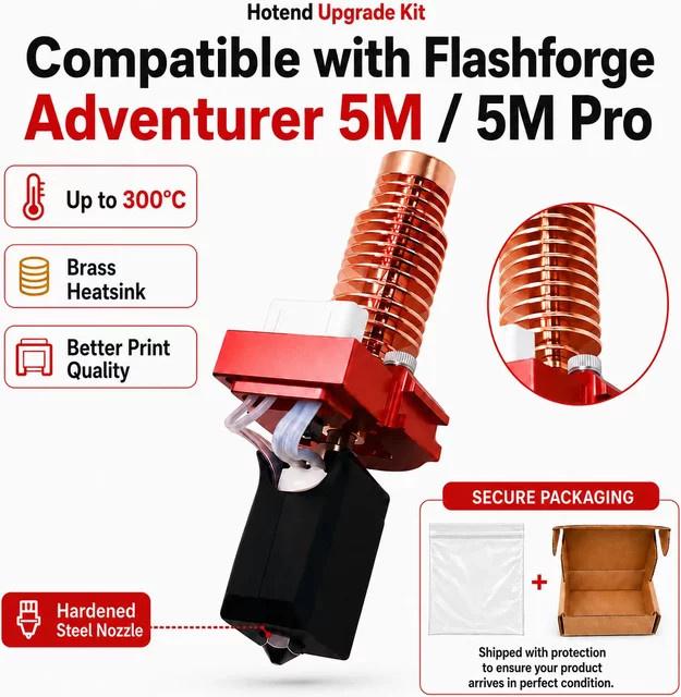 Flashforge Hotend-Upgrade-Kit für Adventurer 5M und 5M Pro mit Keramik-Heizblock und Hartstahl-Düse für Multicolour FDM-Drucke - Bild 1