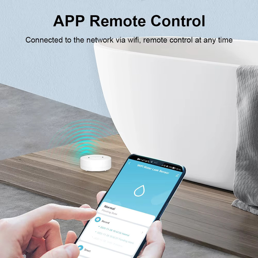 ONENUO WiFi Tuya Wasserlecksensor mit 80 dB akustischem Alarm und IP55 Wasserdichtigkeit in Weiß - Bild 2