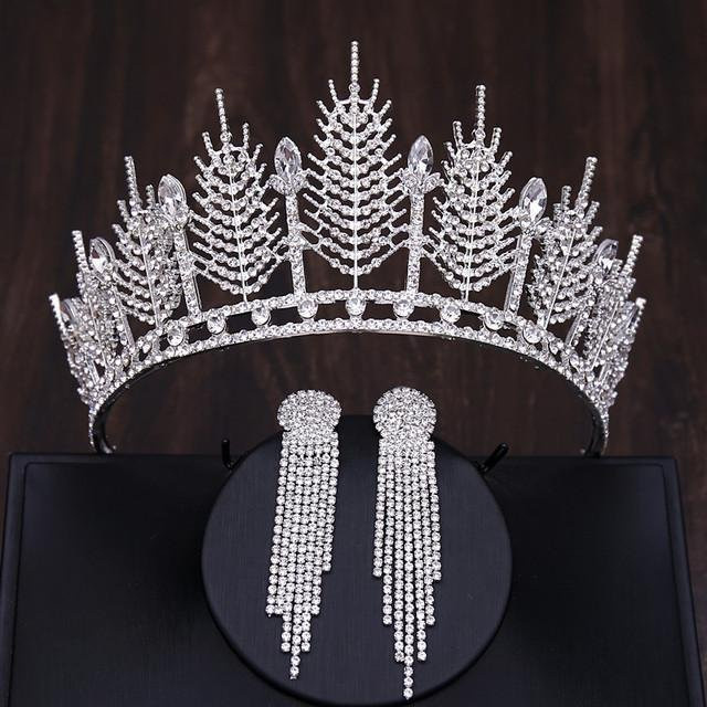 Wucifang Jewelry Tiara Krone mit Ohrringen, Silber, Kristall, Strass, Damen - Bild 1