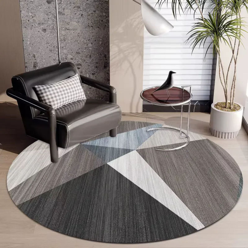 VIKAMA Moderner runder Teppich mit geometrischem Design in Grau, rutschfeste Drehstuhlmatte für Home Office und Schlafzimmer, Durchmesser: 60 cm - Bild 2