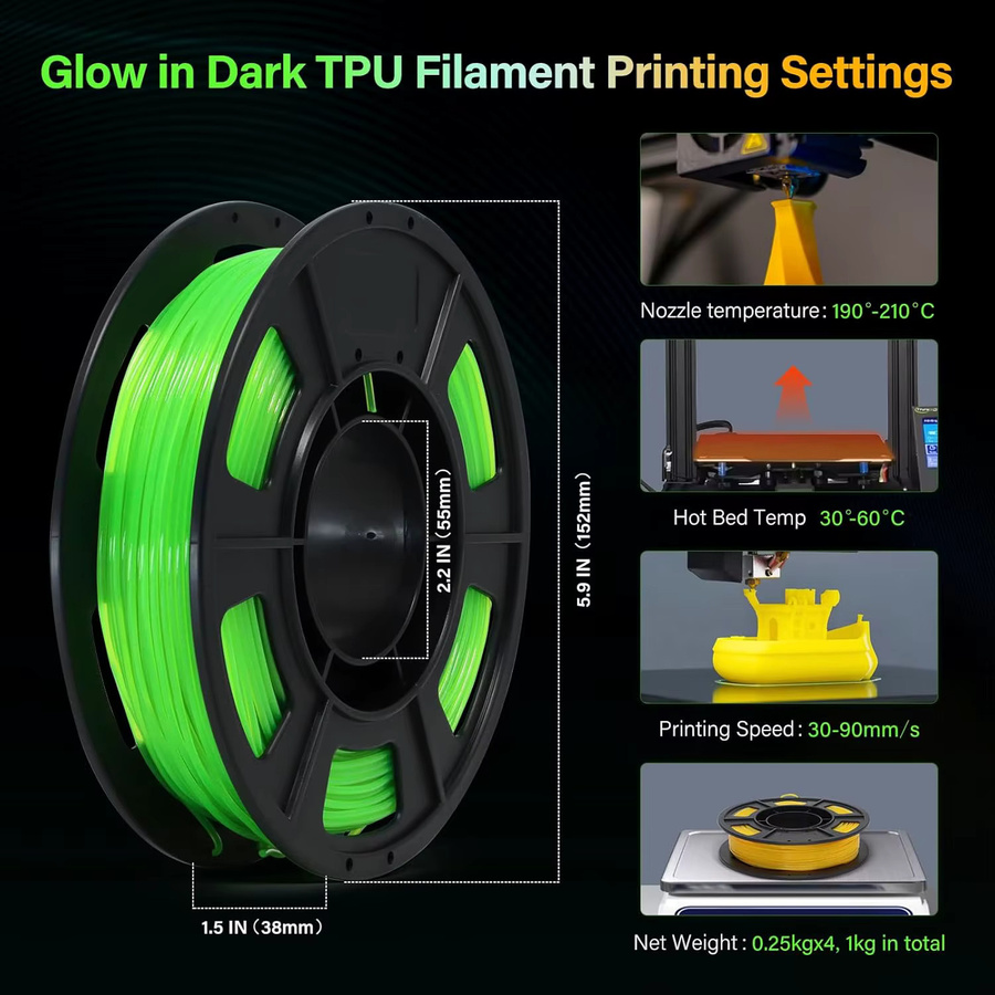 MANLANG TPU Glow in the Dark 3D-Drucker-Filament Bundle, TPU 95A, Blau und Grün, 2 x 250 g, 1,75 mm - Bild 3