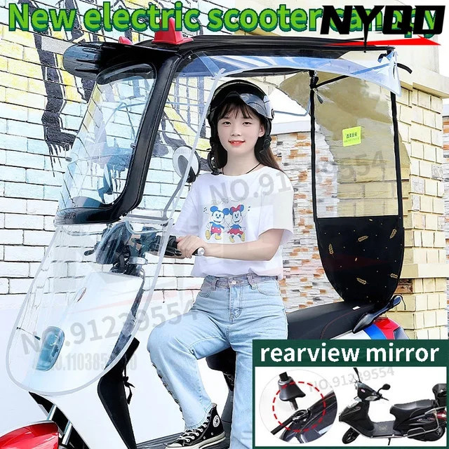 Elektro-Roller-Carport-Markise mit Rückspiegel-Halterung und Batterie als Wind- und Sonnenschutz für dein Motorrad oder deinen E-Roller - Bild 1