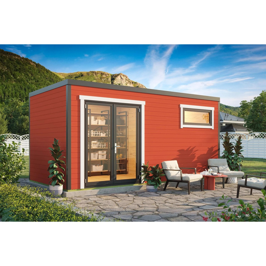 Lasita Blockbohlenhaus Sardinia Gartenhaus mit Flachdach in Rot, B/H/T: 500 x 239,4 x 250 cm - Bild 2