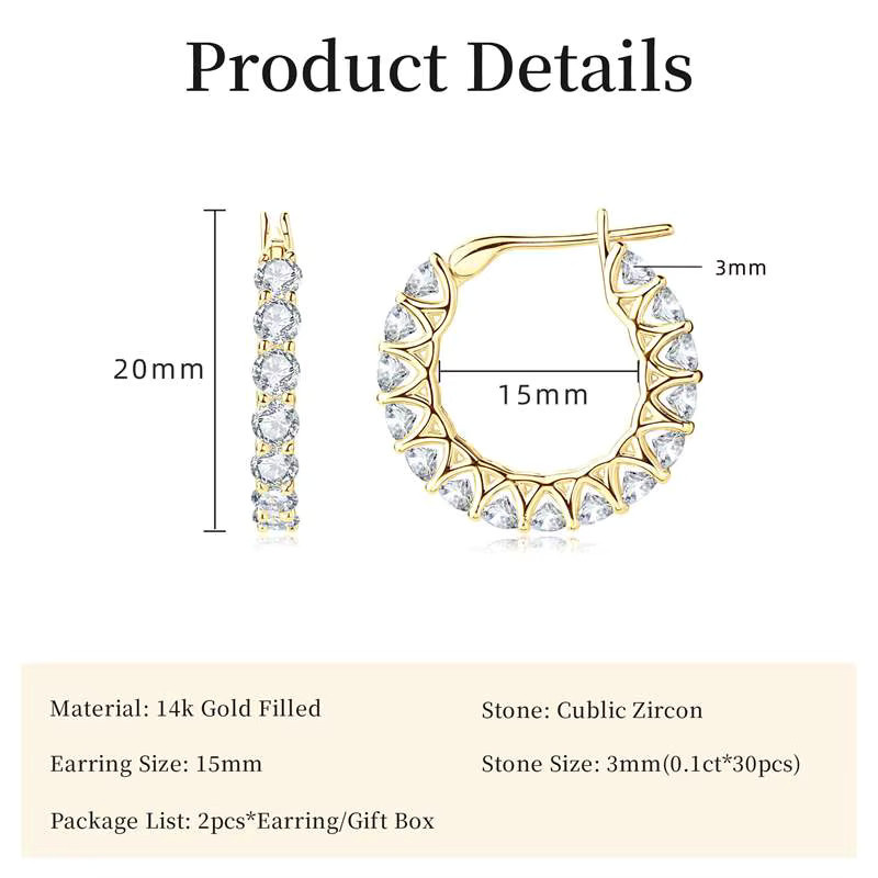 Lnngy Huggies Ohrringe, 14K Gold Filled, Zirkonia, Damen - Bild 2