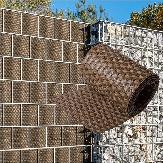 NYVI Polyrattan Sichtschutzstreifen Privafence für Doppelstabmatten Zaun, Farbe: Braun, 5 Rollen, Breite: 19 cm, Länge: 255 cm - Bild 1