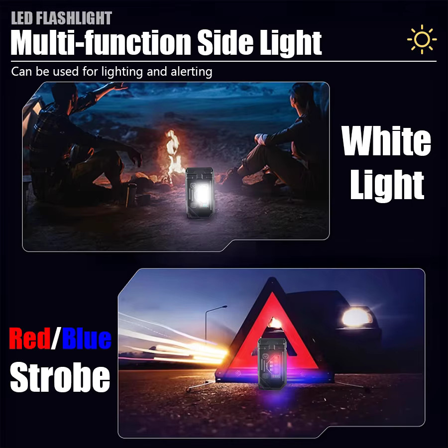 KDULIT Mini LED Taschenlampe mit COB-Licht, wiederaufladbarer EDC-Schlüsselanhänger mit Magnet, Schwarz - Bild 5