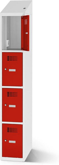 rotstahl Fächerschrank mit 4 Fächern und Ladefunktion, Farbe Rot, Korpus Lichtgrau, B: 30 cm, H: 200 cm - Bild 1