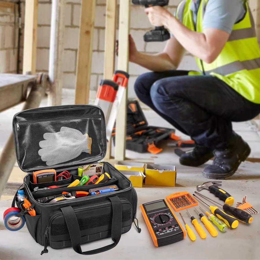 Robuste taktische Werkzeugtasche 14 Zoll in Schwarz als multifunktionaler Arbeitsorganizer für Handwerker mit rutschfester Basis, B/T/H: 36,7 x 21,5 x 20,5 cm - Bild 6