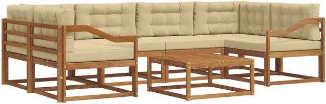 vidaXL Outdoor-Sofagarnitur L-Form aus Akazienholz mit 7 Kissen in Natur und Beige - Bild 1