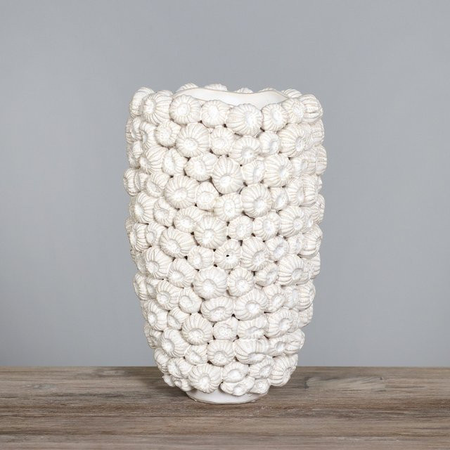 Keramikvase DPI in Beige und Weiß, rund für Tischdekoration, Höhe: 34,0 cm - Bild 1
