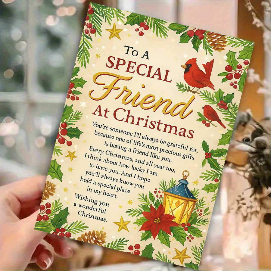 Festliche Weihnachts-Grußkarte mit rotem Vogel-Design inklusive Umschlag für Freunde und Erwachsene - Bild 3