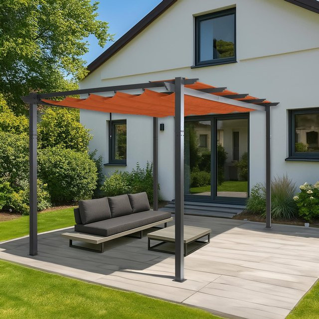 Aluminium Pergola MCW-N93 mit Schiebedach in Terrakotta, B/T/H: 400 x 300 x 240 cm - Bild 1