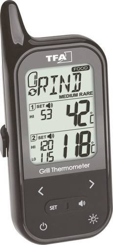 TFA Dostmann Grill-Thermometer Alarm mit Kabelsensor und Timer, Schwarz - Bild 1