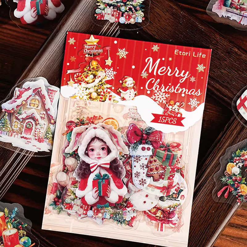 Mr. Paper Weihnachtsaufkleber mit süßen Weihnachtsmädchen und Winterlandschaften, 15 Blatt, Mehrfarbig - Bild 3