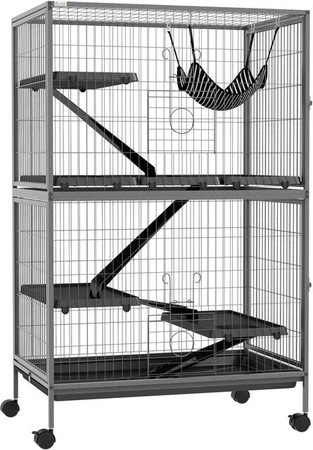 PawHut Kleintierkäfig für Frettchen und Nager aus Stahl in Grau, B: 52 cm, H: 128 cm