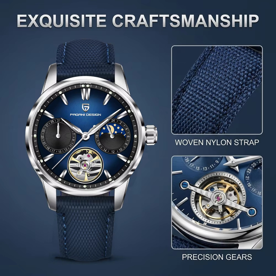 PAGANI DESIGN Automatik-Armbanduhr, Edelstahl, Blau, Saphirglas, Herren - Bild 2