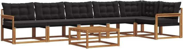 vidaXL Outdoor-Sofagarnitur 7-teilig aus Akazienholz und Textilene in Natur und Schwarz mit Kissen - Bild 1