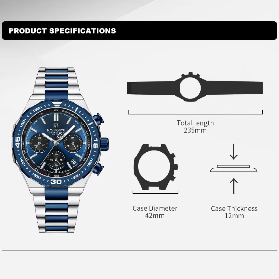 NAVIFORCE Armbanduhr, Quarz, Edelstahl, Blau, Herren - Bild 4