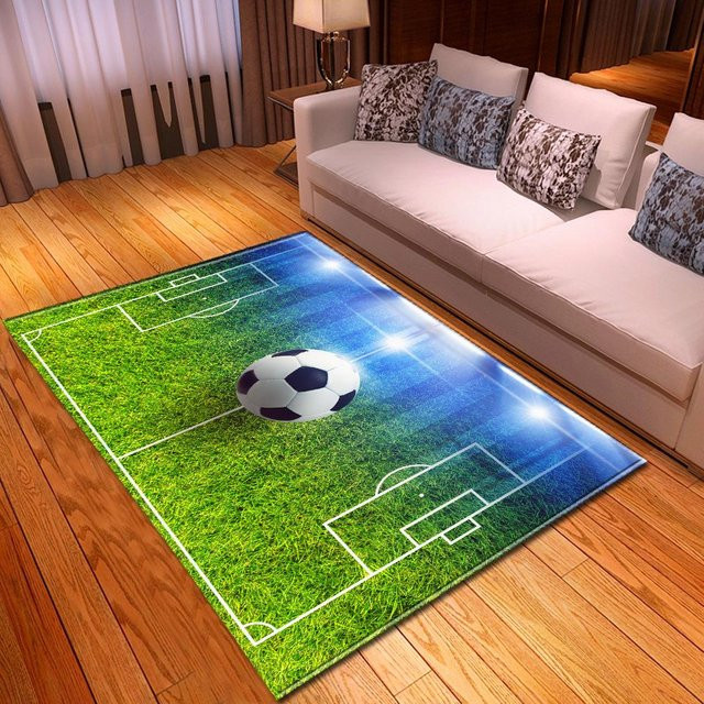 Karpetti 3D Sportteppich mit Basketball und Football Motiv für Kinderzimmer und Wohnzimmer, Farbe: Grün, B/T: 60 x 40 cm - Bild 1