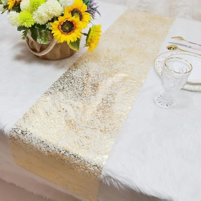 Glitzernder metallischer Tischläufer aus Polyester von MARKET-1 in Gold/Roségold, B/T/H: 28 x 275 cm - Bild 1