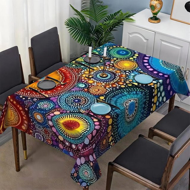 ZZN Tischdecke aus Polyester mit floraler Jacquard-Webung und Stickereien, Mehrfarbig, B: 145 cm, L: 200 cm - Bild 1