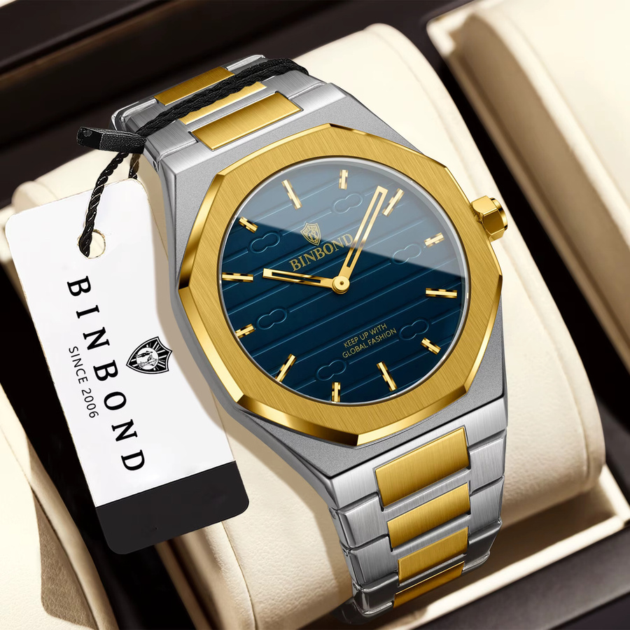 BINBOND Armbanduhr, Quarz, Edelstahl, Blau, Herren, Vintage - Bild 2