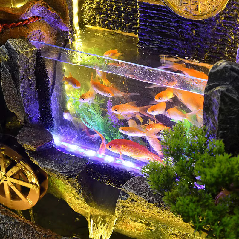 HYS Steingarten-Fischbeckenbrunnen mit LED-Licht als orientalisches Wasserornament für Wohnzimmer und Büro - Bild 3