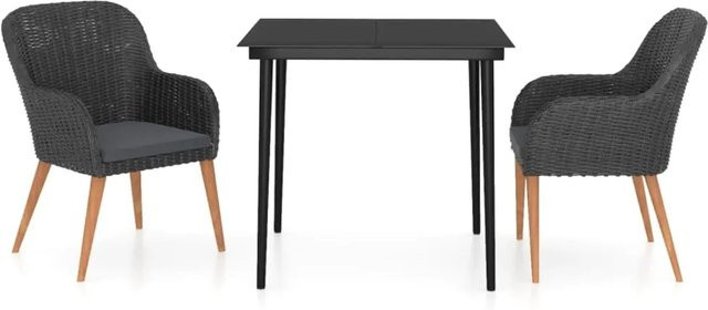 vidaXL 3-teilige Garten-Essgruppe aus PE-Rattan, Akazienholz und Stahl mit Kissen in Schwarz - Bild 1