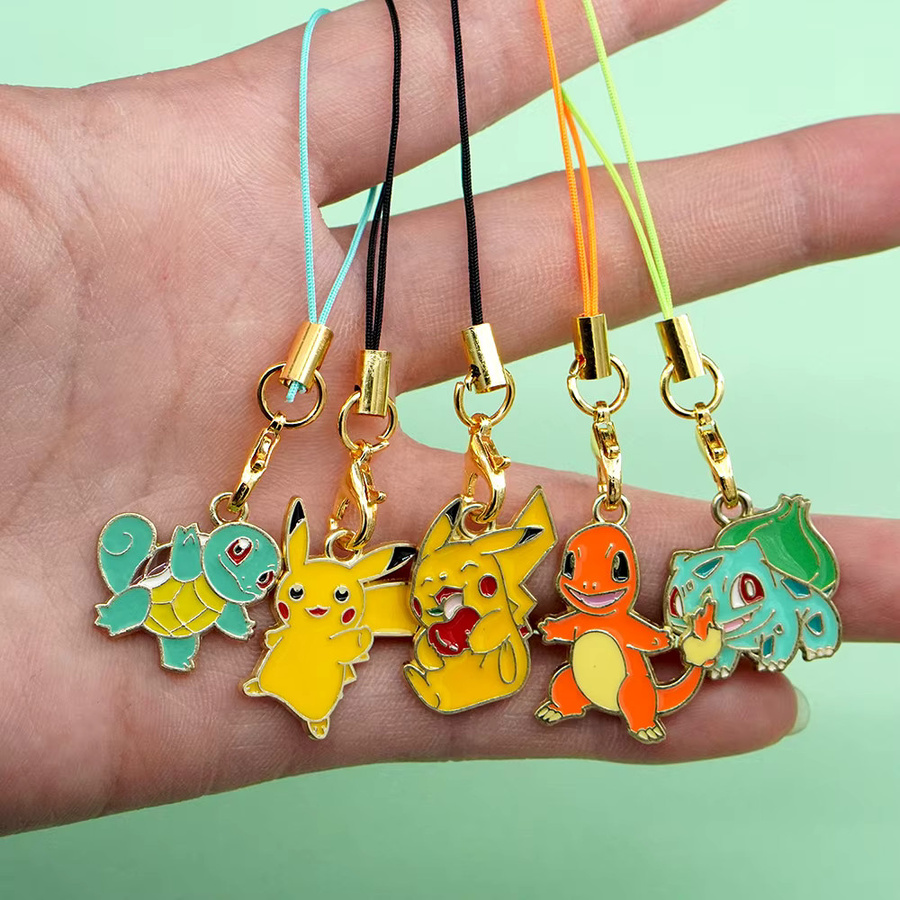 Bandai Pokémon Pikachu Charmander Squirtle Bulbasaur, Schlüsselanhänger, Metall, 5-teiliges Set - Bild 2