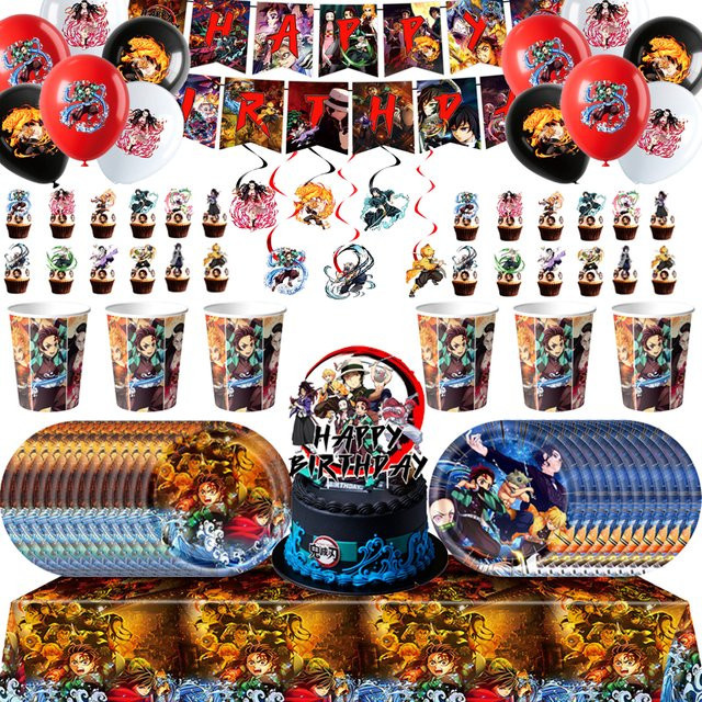Bandai Demon Slayer Party-Dekorationen, Teller, Tortendekoration, Becher, Ballons, Tischgeschirr - Bild 1