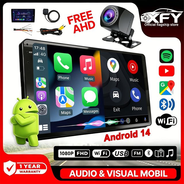 XFY Android Auto Multimedia Videoplayer 2DIN Stereo Radio mit Carplay für Nissan Hyundai Kia Toyota Honda VW in Schwarz - Bild 1
