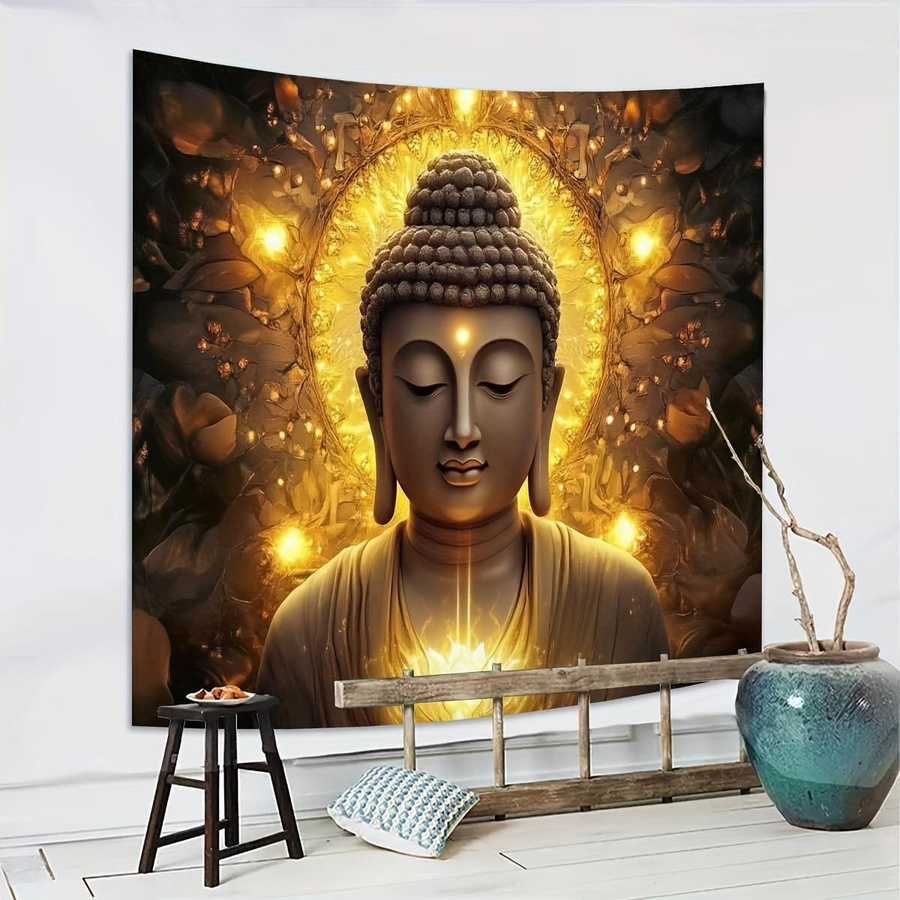 Goldener Buddha Wandbehang von JMG Household Supplies, Zen Meditation Kunst Dekor für Wohnzimmer und Schlafzimmer, Breite: 70 cm, Höhe: 100 cm - Bild 5