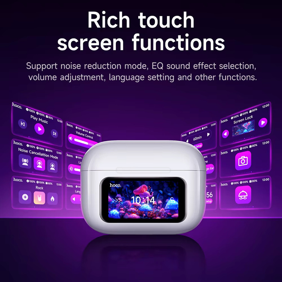 HOCO EW72 True Wireless Bluetooth 5.4 ANC Kopfhörer mit LED Full Touch Smart Screen Ladebox in Weiß - Bild 3