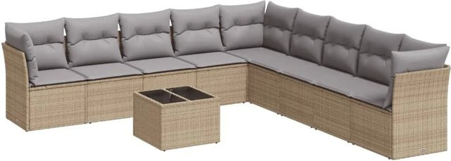 vidaXL 10-teilige Garten-Sofagarnitur in U-Form aus Polyrattan mit Kissen und Stauraum, Beige-grau - Bild 1