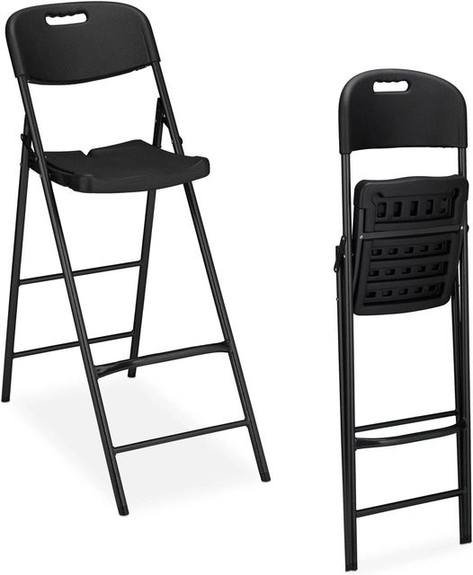 Relaxdays Barhocker 2er Set klappbar aus Kunststoff und Stahl in Schwarz, B/T/H: 44,5 x 5,5 x 82 cm - Bild 1