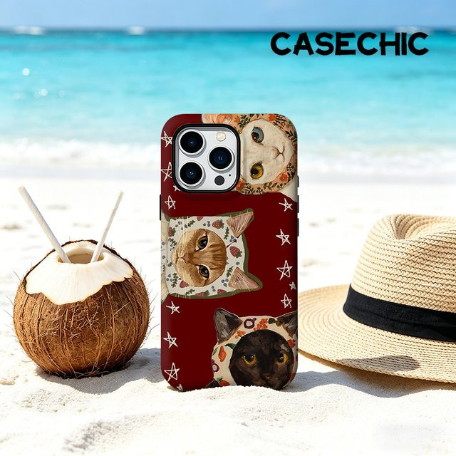 CaseChic MagSafe Schutzhülle für iPhone 17 16 15 14 Plus Pro Max mit verspielten Katzen mit Mützen in Multicolour, matte stoßfeste PC-Hülle mit Bumper - Bild 1
