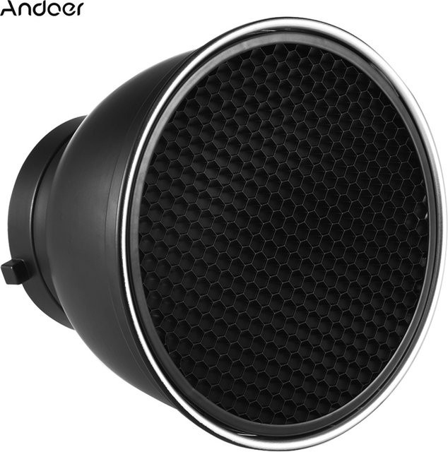 Andoer 7 Zoll Standard-Lampenschirm mit Reflektordiffusor und 60 Grad Wabengitter für Bowens Mount Studio Strobe Flash Light Speedlite in Schwarz - Bild 1