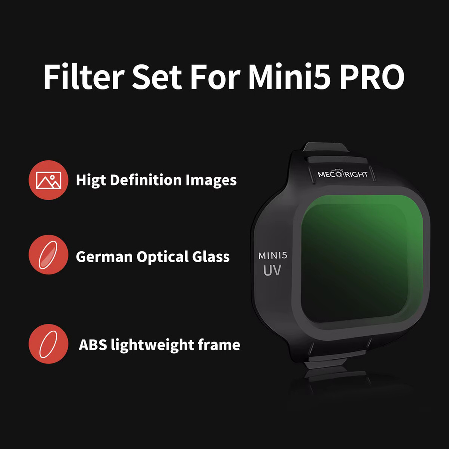 Mecoright Filterset für DJI Mini 5 Pro UAV mit UV, CPL, ND8/16/32/64 und NDPL Polarisator Nachtkit in Schwarz - Bild 2