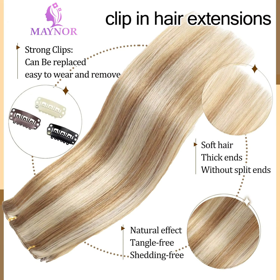 Happy Monday Clip-in-Haarverlängerungen, 100 % Echthaar, Blonde, 24-26 Zoll - Bild 2