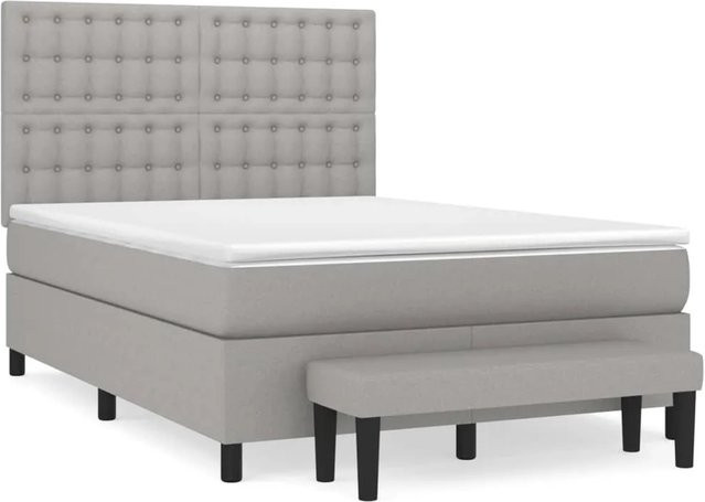 vidaXL Boxspringbett mit Matratze und Taschenfederkern, Hellgrau, B/T/H: 140 x 200 x 128 cm - Bild 1