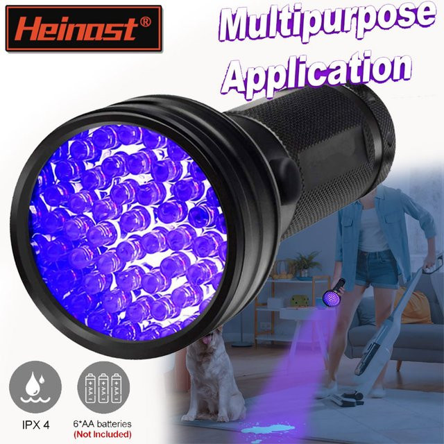 Heinast Tragbare UV-LED-Schwarzlicht-Taschenlampe in Schwarz zur Erkennung von Haustierflecken und Bettwanzen - Bild 1
