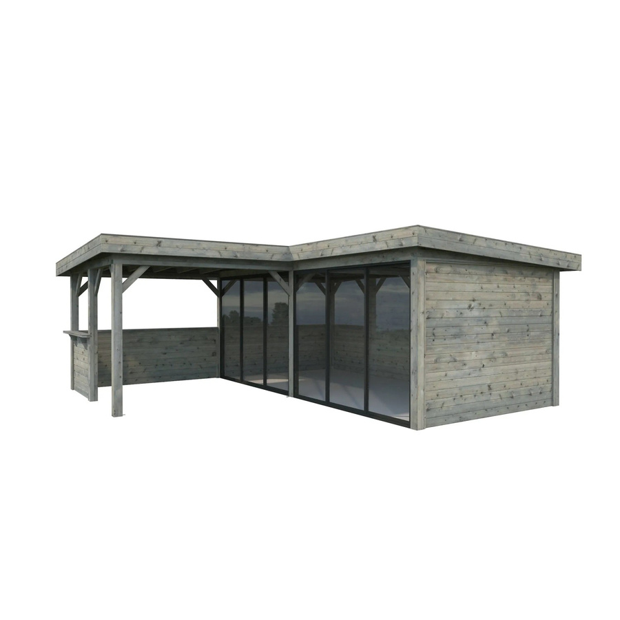 Palmako Pavillon Lenna Set 422 Slide Grau, Tauchgrundiertes Fichtenholz mit Alu-Schiebetüren und Eck-Tresenanlage, B/T: 588 x 588 cm - Bild 2