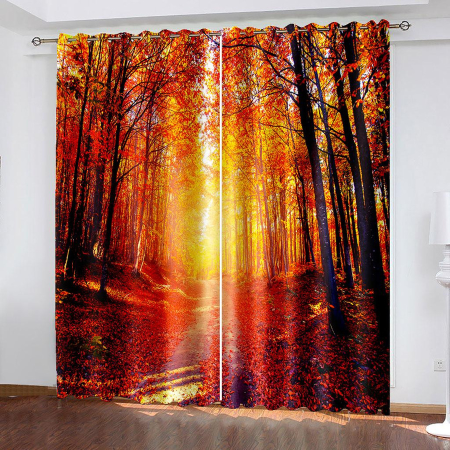 Yiran Furniture Vorhangset mit abstraktem Sonnenuntergang und Baum-Motiv, 2er-Set, halbtransparent, Polyester, Mehrfarbig, Höhe: 135 cm, Breite: 100 cm - Bild 2