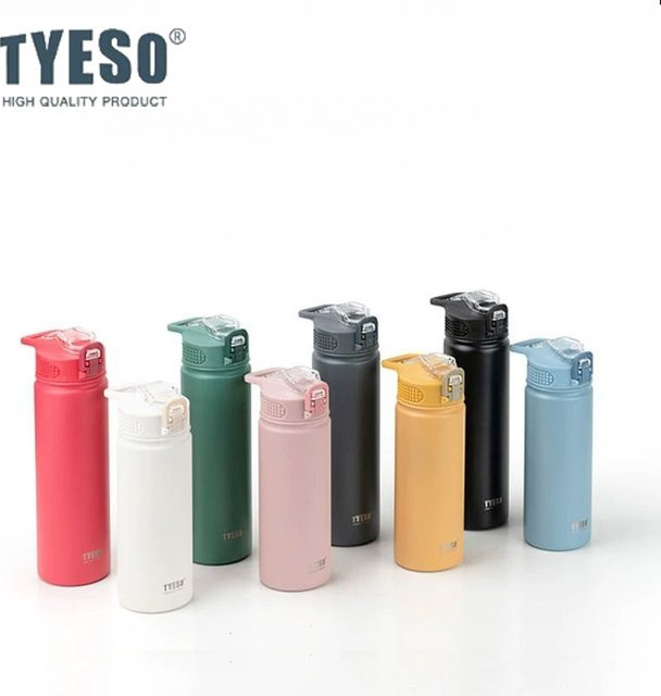 TYESO Thermosflasche aus 304 Edelstahl mit Strohhalm, Thermo-Reisebecher für Heiß- und Kaltgetränke, Gelb - Bild 1