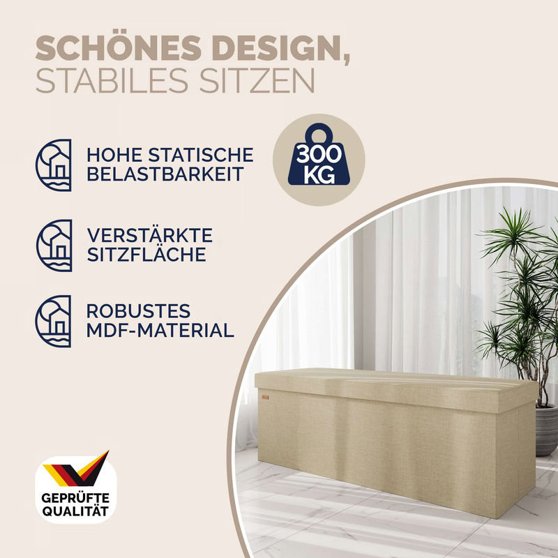 Casaria Sitzbank Beige aus MDF faltbar B/T/H: 115 x 38 x 38 cm - Bild 3