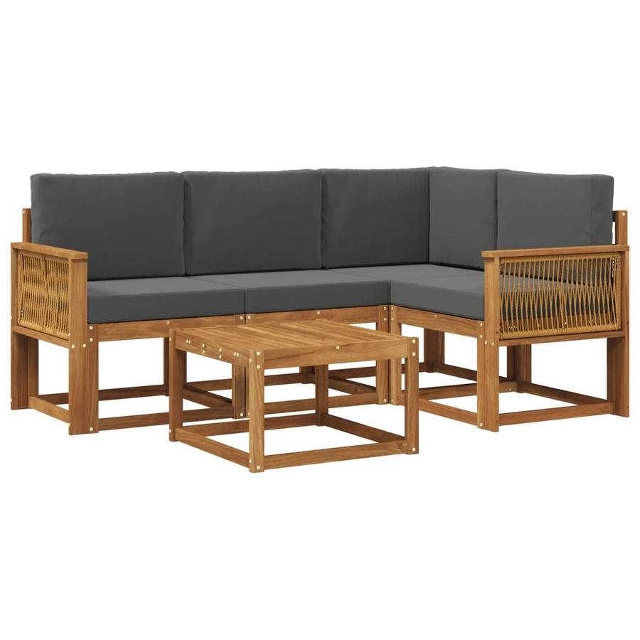 vidaXL Outdoor-Sofagarnitur aus Akazienholz mit 5 Teilen in L-Form, Farbe Anthrazit und Braun, inklusive Polster und Couchtisch - Bild 2
