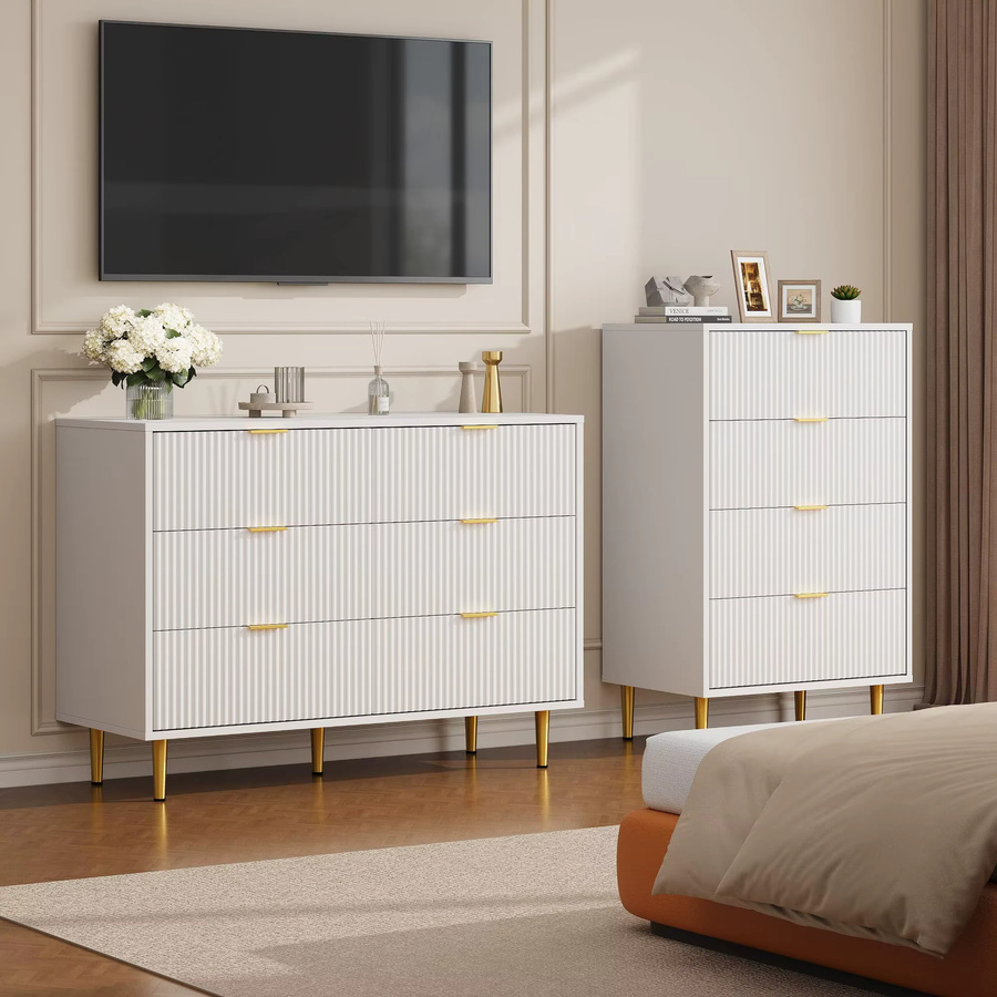 Moderner HiMISS Nachttisch aus Holz mit Schubladen und goldenen Griffen für Schlafzimmer und Wohnzimmer - Bild 2